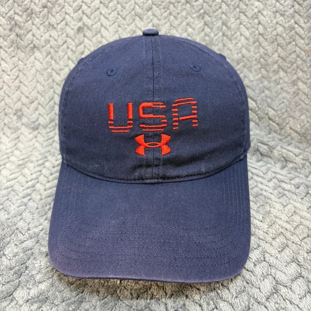 Under Armour USA Navy Blue Red Embroidered Adjustable Baseball Hat Cap 0866